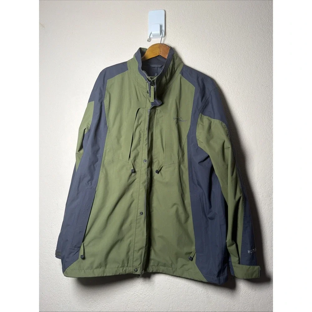 Eddie Bauer WeatherEdge Jacket Mens Large Green Olive Grey Water Resistant Coat